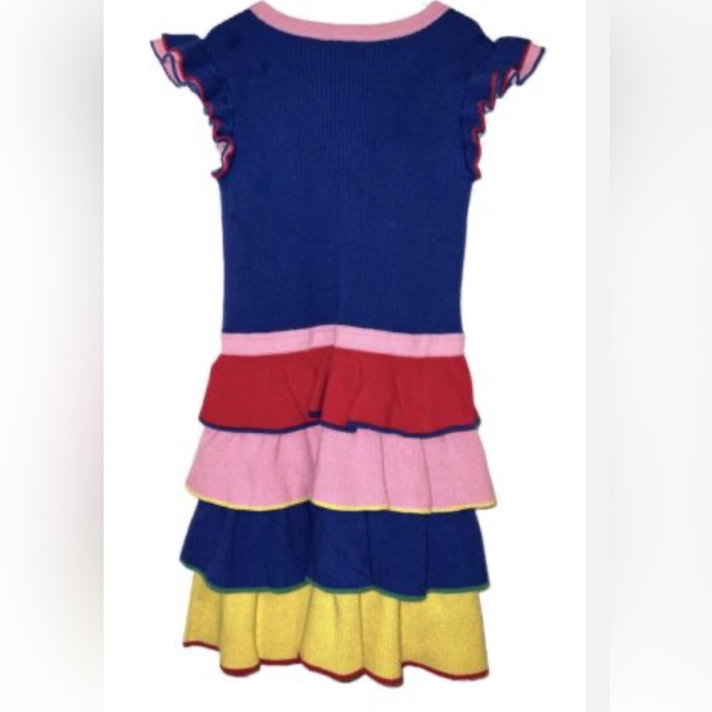 HANNA ANDERSSON Girl's Rainbow Ruffle Sweater Dress Colorful Cap Sleeve Size 8